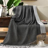 jinchan black throw blanket: lightweight waffle weave with tassels, soft & cozy knit for living room decor - all season 50x65 inch logo