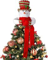 christmas snowman head hugger topper with colorful hat, shawl, and poseable arms – ideal for xmas, holiday, winter wonderland party, home decor, and ornaments logo
