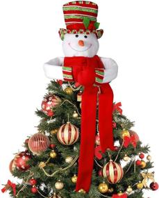 img 4 attached to Christmas Snowman Head Hugger Topper with Colorful Hat, Shawl, and Poseable Arms – Ideal for Xmas, Holiday, Winter Wonderland Party, Home Decor, and Ornaments