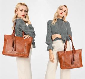 img 3 attached to 👜 Women's Large Tote Handbag with Tassel Top Handle - Leather Purse and Shoulder Bag for Ladies