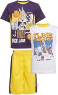 🏀 space jam 2 a new legacy looney tunes boys performance 3 piece set: t-shirt, tank top, and shorts for kids - ultimate athletic style! logo