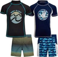 👕 boys' body glove rash guard set - 4 piece upf 50+ short sleeve swim shirt and swimsuit set (little boy) logo