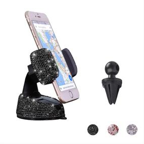 img 4 attached to 💎 Sparkling Bling Car Phone Holder: Rhinestone Crystal Auto Mount for iPhone & Android - Multi-Functional and Adjustable in Black