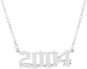 img 4 attached to 🎁 HUTINICE Birth Year Number Necklace - Old English Silver Pendant Jewelry for Women and Girls. Celebrate Birthdays with 18-inch Gold Chain Stainless Steel Friendship Necklace - Perfect Gift!