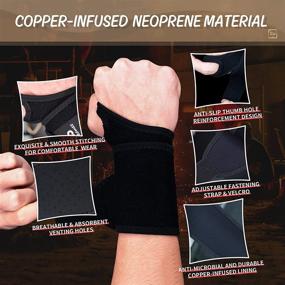 img 3 attached to Copper Wrist Brace Support Pair - INDEEMAX: Carpal Tunnel, Pain Relief, Arthritis, Tendonitis. Adjustable Compression Wraps for Sleeping and Typing. Suitable for Right/Left Hand. Women/Men.