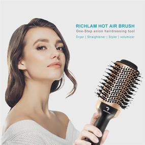 img 3 attached to 🔥 Richlam Hot Air Brush: One-Step Hair Dryer & Volumizer for Straightening, Curling - Professional Brush Dryer for Women & Men with Salon Negative Ionic Technology