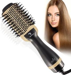 img 4 attached to 🔥 Richlam Hot Air Brush: One-Step Hair Dryer & Volumizer for Straightening, Curling - Professional Brush Dryer for Women & Men with Salon Negative Ionic Technology