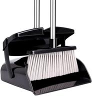 upright dust pan and broom set with self-cleaning combo dustpan - long handle, stainless steel sweeping set for home, office, kitchen, lobby logo