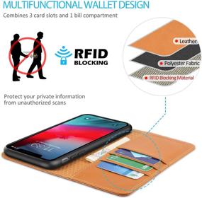 img 2 attached to 📱 SHIELDON Genuine Leather iPhone XR Folio Wallet Case - Brown | RFID Blocking, Card Holder, Kickstand