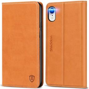 img 4 attached to 📱 SHIELDON Genuine Leather iPhone XR Folio Wallet Case - Brown | RFID Blocking, Card Holder, Kickstand