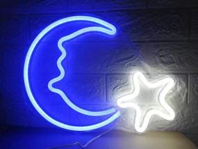 img 2 attached to 🌙 LDGJ 16x11.5 LED Neon Wall Sign - Cool Light for Bedroom Decor and Party - Star & Moon Blue White