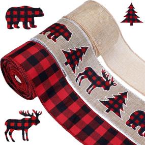 img 4 attached to Premium Christmas Buffalo Plaid Ribbon with Moose, Bear & Trees - Perfect for Wrapping & Decoration