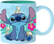 🦆 silver buffalo lilo and stitch floral ducks ceramic mug - 20 oz blue cup logo