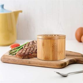 img 2 attached to Cocomong Bamboo Salt Cellar: Stylish Round Salt Box with Swivel Lid - Farmhouse Kitchen Canister Holder for a Unique and Funny Kitchen Gift - 3.5 Inch