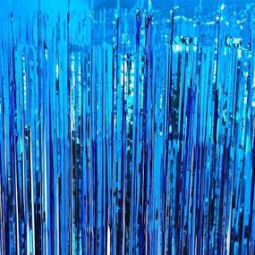 img 1 attached to 🎉 2 Pack Blue Foil Fringe Curtain, Metallic Tinsel Curtains Photo Backdrop for Wedding, Engagement, Bridal Shower, Birthday, Bachelorette Party Stage Decor - 3.28 ft x 6.56 ft