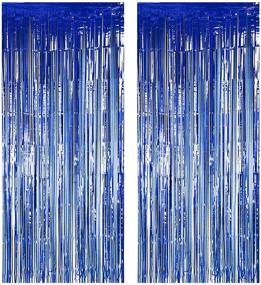 img 3 attached to 🎉 2 Pack Blue Foil Fringe Curtain, Metallic Tinsel Curtains Photo Backdrop for Wedding, Engagement, Bridal Shower, Birthday, Bachelorette Party Stage Decor - 3.28 ft x 6.56 ft