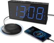 ⏰ powerful bed shaker alarm clock for heavy sleepers, hearing impaired or deaf teens - dual alarms, large display, usb charger, dimmer, snooze & battery backup included logo