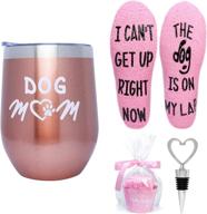 🍷 valporia dog mom gifts: insulated wine tumbler with sayings, fuzzy socks, and wine stopper for women - perfect birthday and xmas gifts in rose gold stainless steel logo