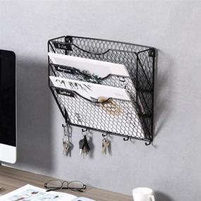 img 3 attached to Superbpag Wall File Holder: 3-Tier Metal Chicken Wire Organizer with Key Holder, Black