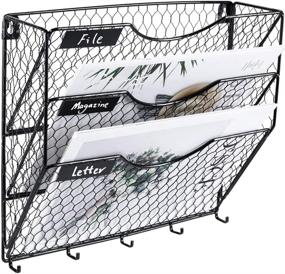 img 4 attached to Superbpag Wall File Holder: 3-Tier Metal Chicken Wire Organizer with Key Holder, Black