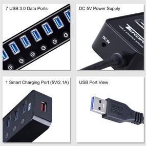 img 3 attached to 💻 Tendak USB-хаб CP-030-BK - 7 портов для передачи данных USB 3.0 + 1 умный порт для быстрой зарядки и выключатели - идеально подходит для Mac, ноутбуков, жестких дисков, PS4, Xbox One