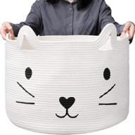 🧺 mhomer extra xxxlarge woven baskets for storage, 22''x22''x14'', white cotton rope basket with handle for living room, blankets, cat toys логотип