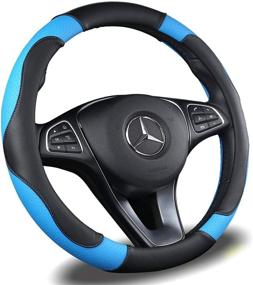 img 4 attached to 🚗 Enhance Your Driving Experience with Binsheo Leather Auto Car Steering Wheel Cover - Anti-Slip, Elegant, and Heavy Duty | Universal 15 Inch, Black & Blue
