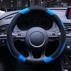 img 2 attached to 🚗 Enhance Your Driving Experience with Binsheo Leather Auto Car Steering Wheel Cover - Anti-Slip, Elegant, and Heavy Duty | Universal 15 Inch, Black & Blue