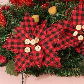 img 2 attached to 🎄 FUNARTY 10pcs Buffalo Plaid Poinsettias Christmas Decorations - Festive Poinsettia Clips for Christmas Tree - Artificial Burlap Picks for Holiday Decor - 8.3 Inch Size