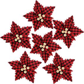 img 4 attached to 🎄 FUNARTY 10pcs Buffalo Plaid Poinsettias Christmas Decorations - Festive Poinsettia Clips for Christmas Tree - Artificial Burlap Picks for Holiday Decor - 8.3 Inch Size