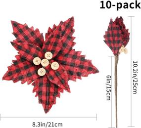 img 3 attached to 🎄 FUNARTY 10pcs Buffalo Plaid Poinsettias Christmas Decorations - Festive Poinsettia Clips for Christmas Tree - Artificial Burlap Picks for Holiday Decor - 8.3 Inch Size