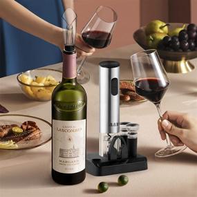 img 3 attached to 🍷 Efficient Electric Wine Bottle Opener Set with Foil Cutter, Wine Pourer, Vacuum Stoppers & Stand - Rechargeable, AAB Automatic Corkscrew - Includes 4 AA Batteries and USB Charging Cable