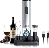 🍷 efficient electric wine bottle opener set with foil cutter, wine pourer, vacuum stoppers & stand - rechargeable, aab automatic corkscrew - includes 4 aa batteries and usb charging cable логотип