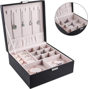 img 1 attached to 📦 RIRO 2 Layer Lockable PU Leather Jewelry Box for Watch, Earring, Ring, Chain, Bracelet - Portable Storage Organizer with Velvet Lining (Black)