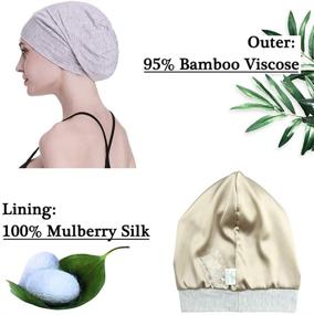 img 3 attached to 🌙 Satin Silk Lined Sleep Cap - 19MM Pure Mulberry Silk Inner, Breathable Bamboo Viscose Outer for Hair