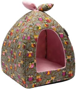 img 4 attached to Hollypet Self-Warming 2-in-1 Triangle Owl Cat Bed Tent House for Ultimate Comfort and Foldability