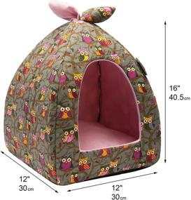 img 3 attached to Hollypet Self-Warming 2-in-1 Triangle Owl Cat Bed Tent House for Ultimate Comfort and Foldability