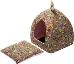 img 2 attached to Hollypet Self-Warming 2-in-1 Triangle Owl Cat Bed Tent House for Ultimate Comfort and Foldability