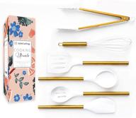 🍳 modern cooking and serving utensils: white silicone and gold, stainless steel spatulas for non-stick cookware logo