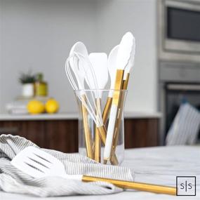 img 3 attached to 🍳 Modern Cooking and Serving Utensils: White Silicone and Gold, Stainless Steel Spatulas for Non-Stick Cookware