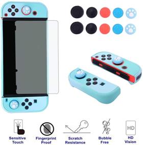 img 1 attached to 🎮 COMCOOL 3-in-1 Dockable Case for Nintendo Switch - Protective Cover with Screen Protector, Thumb Grips - Blue/Cyan