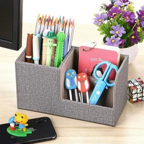 img 2 attached to 🗄️ BTSKY Desk Pen Pencil Holder: Multi-function Leather Storage Box for Desk Organization – Pen/Pencil, Cell phone, Business Name Cards & Remote Control Holder