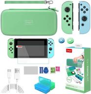 🎮 animal crossing switch accessories bundle - rhotall 12-in-1 accessory kit with carrying case, silicone joy con covers, game card cases, screen protector, thumb grip caps, and usb c charging cable logo