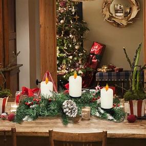 img 2 attached to 🎄 Artificial Evergreen Holiday Small Christmas 3 Candle Pine Holder Centerpiece - Festive Christmas Decorations for Dining Table Clearance (Candles not Included)