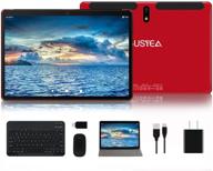 jusyea j5-w 10.1 inch android 10.0 tablet with 4gb ram, 64gb expandable storage, 8000mah battery, wi-fi, mouse, keyboard & more - red logo