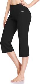 img 4 attached to 🩳 HISKYWIN Inner Pocket Yoga Pants - 4-Way Stretch, Tummy Control Workout Running Pants, Long Bootleg Flare Pants