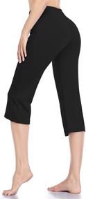 img 2 attached to 🩳 HISKYWIN Inner Pocket Yoga Pants - 4-Way Stretch, Tummy Control Workout Running Pants, Long Bootleg Flare Pants