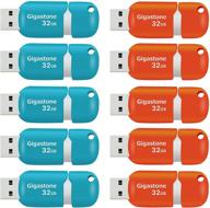 🔵 gigastone v10 32gb 10-pack usb2.0 флешка-накопитель в комплекте с защитным колпачком и механизмом выдвижения (синего и оранжевого цветов) логотип