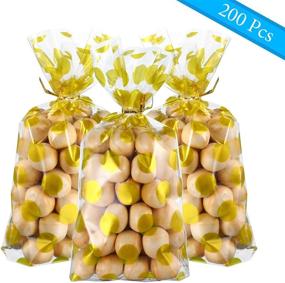 img 2 attached to 200-Piece Gold Polka Dot Cellophane Bags with Twist Ties - Ideal Party Treat Candy Bags, Cookie Snack Wrapping, Wedding Gift - 8.3 x 5.1 x 1.6 Inch - Party Supplies