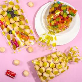 img 1 attached to 200-Piece Gold Polka Dot Cellophane Bags with Twist Ties - Ideal Party Treat Candy Bags, Cookie Snack Wrapping, Wedding Gift - 8.3 x 5.1 x 1.6 Inch - Party Supplies